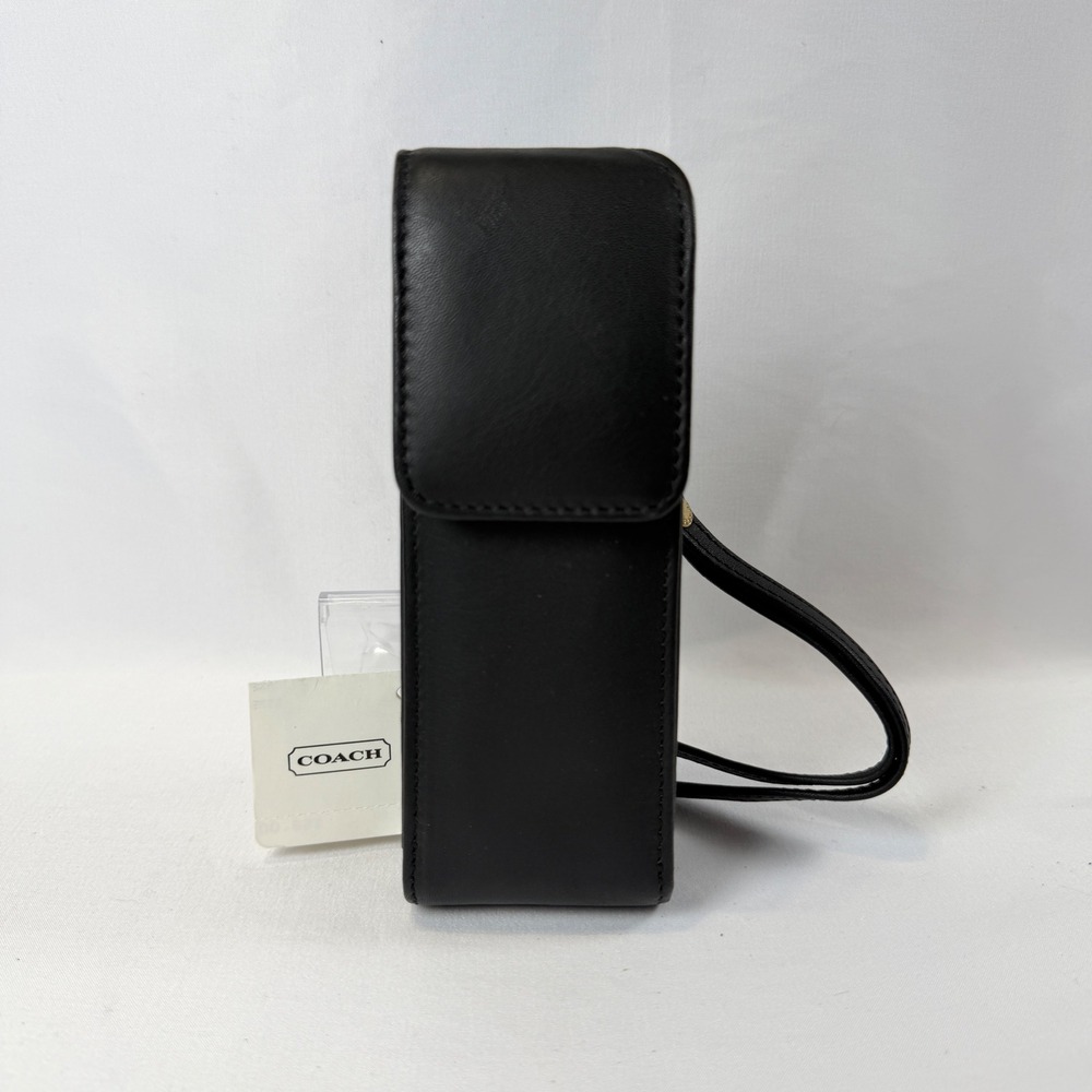 NWT Coach Flap Cell Phone Case Unisex Black Leather Vintage 4520 Wristlet Pouch